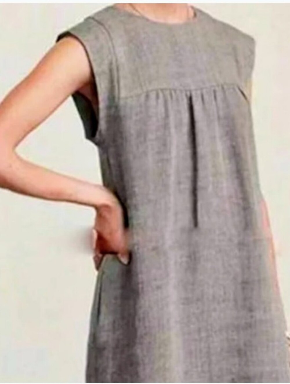 Mayradress Sleeveless Taupe Cotton Linen Babydoll Dress SZM - Picture 1 of 4